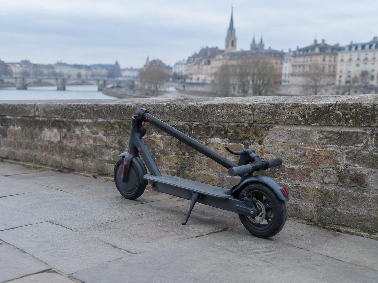 A folding e-scooter on a city street